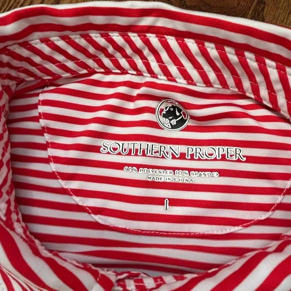 Southern Proper Red and White Striped Performance  Polo Shirt Size Large - Picture 2 of 7